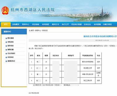 杭州一法院公示擬聘用人員身份證信息 官方:已撤下--人民政協網