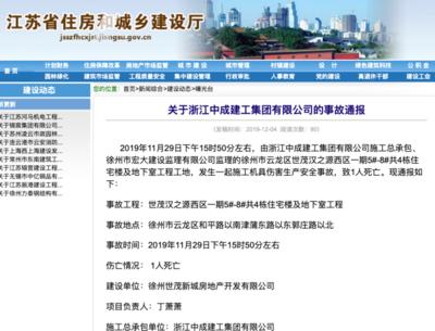 世茂地產徐州一在建項目事故死1人 遭江蘇住建廳通報